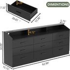Dresser for Bedroom with Power Outlet, Modern Chest of LED Light, Open Storage Cubby, Organizer, Entryway, Living Room, Black