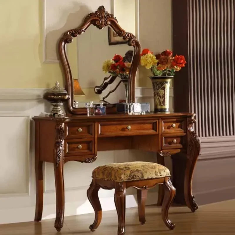 Salon Aesthetic Vanity Table Wood Large Brown Luxury Organizer Dresser Bedroom Drawer Beauty Makeup Penteadeira Trendy Furniture