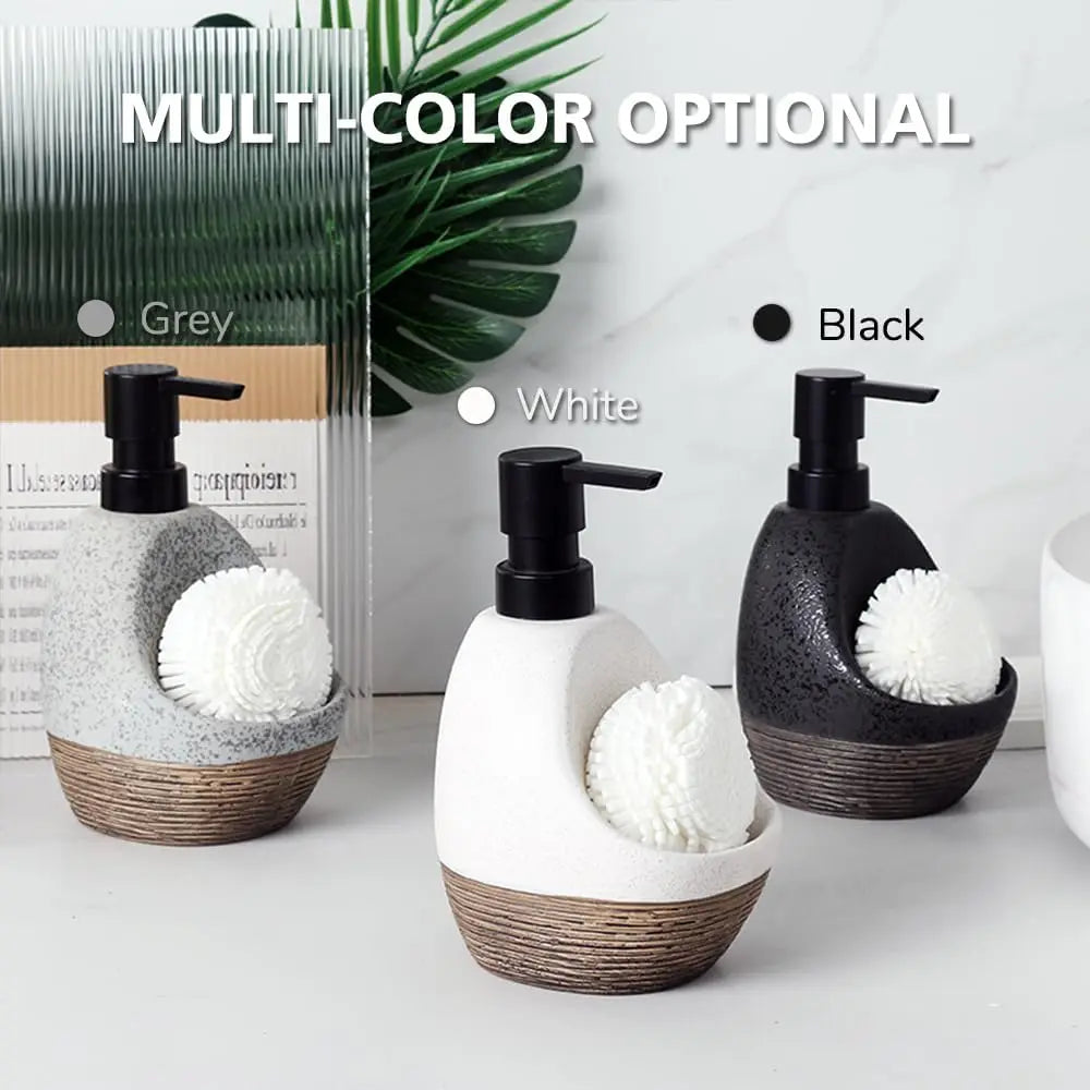 Ceramic Dish Soap Dispenser with Sponge Holder for Kitchen Sink, Empty Liquid Pump Bottle Dispenser Set for Bathroom, 1pcs 450ml