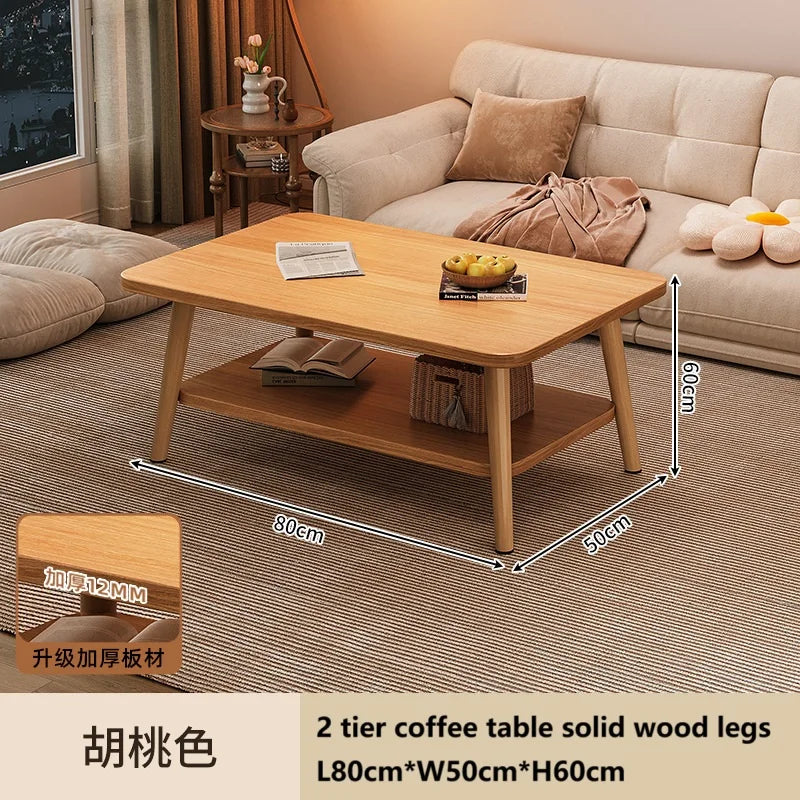 Formwell 80*50cm top 2 tier simple coffee table wood sofa table for Living Room easy assembling solid wood legs