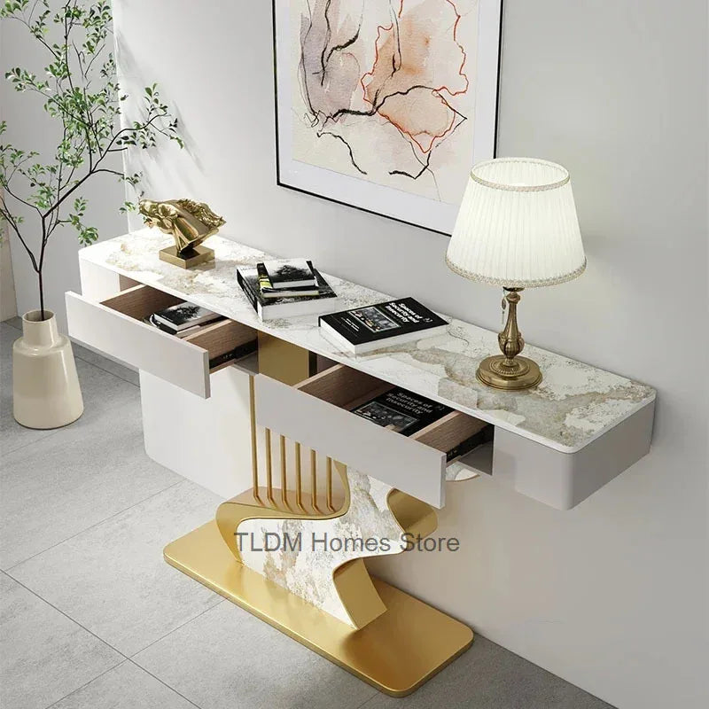 Nordic designer Fashion Wall Hall Porch Decorative Cabinet Semi-circular Slate Console Tables for Living Room Entrance Furniture