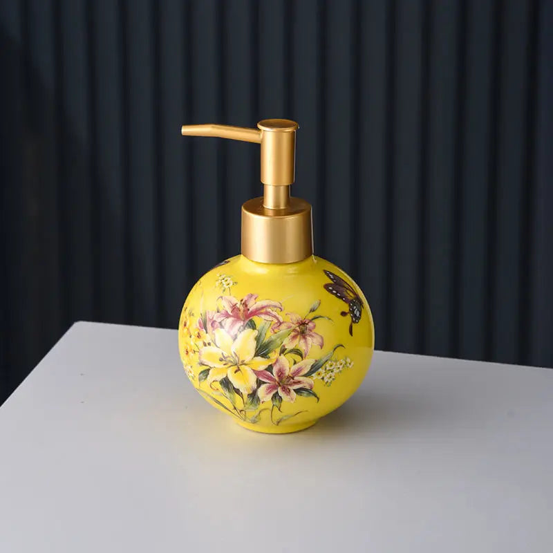 300ml Ceramic Sub-bottle Color Flower and Bird Decoration Container Bathroom Accessories Home Shampoo Makeup Remover Container