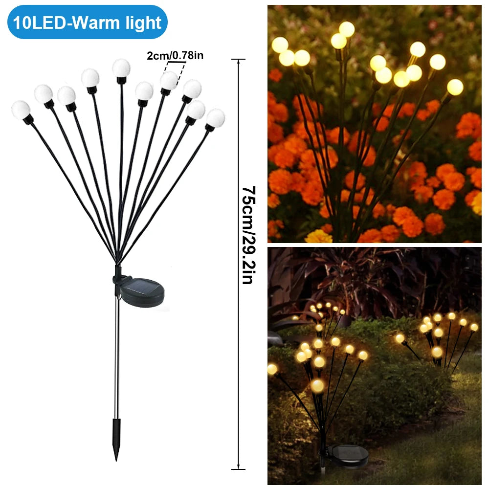 LED Firefly Light Warm White RGB Solar Powered Swaying Lights Outdoor Waterproof Fairy Garden Light for Yard Patio Decoration