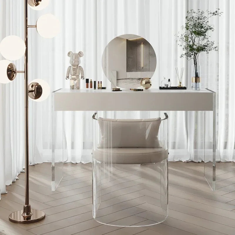 Acrylic Dressers Solid Wood Cabinet Bedroom Simple Design Modern Dressing Tables Makeup Stool With Mirror Minimalist Furniture