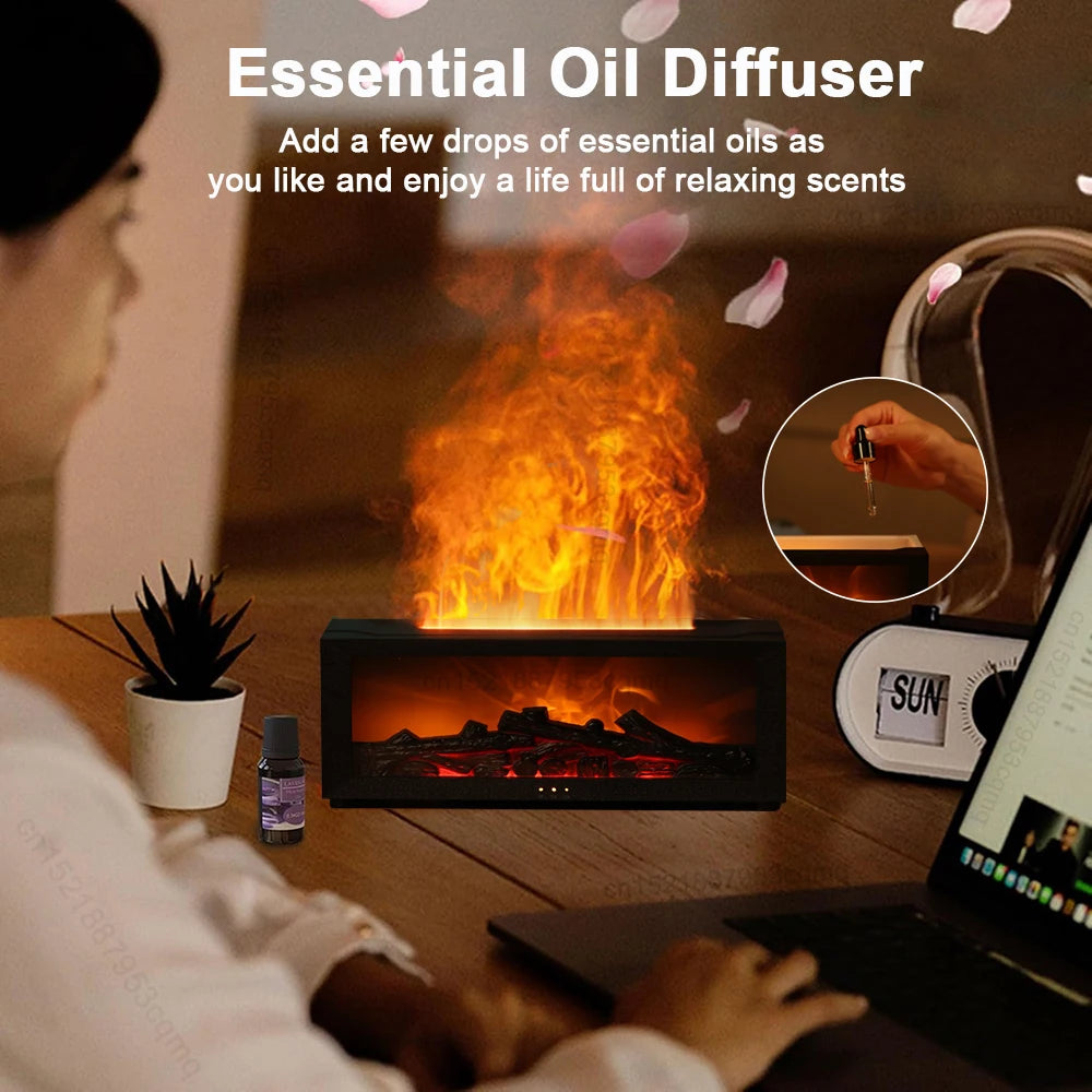 Aroma Air Humidifier Essential Oil Diffuser Fireplace Flame Humidifier