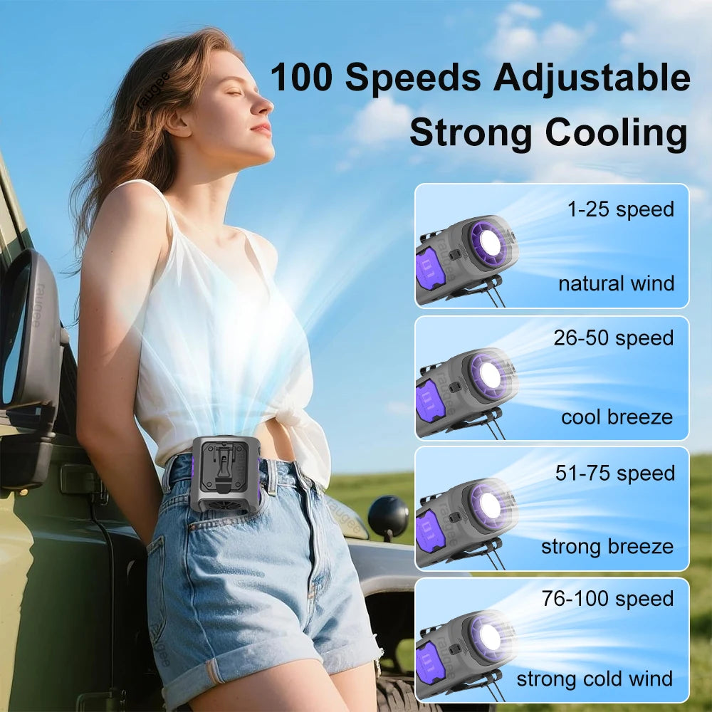 Portable Waist Clip Fan Outdoor Camping Strong Wind Ice Cooling Fan Re