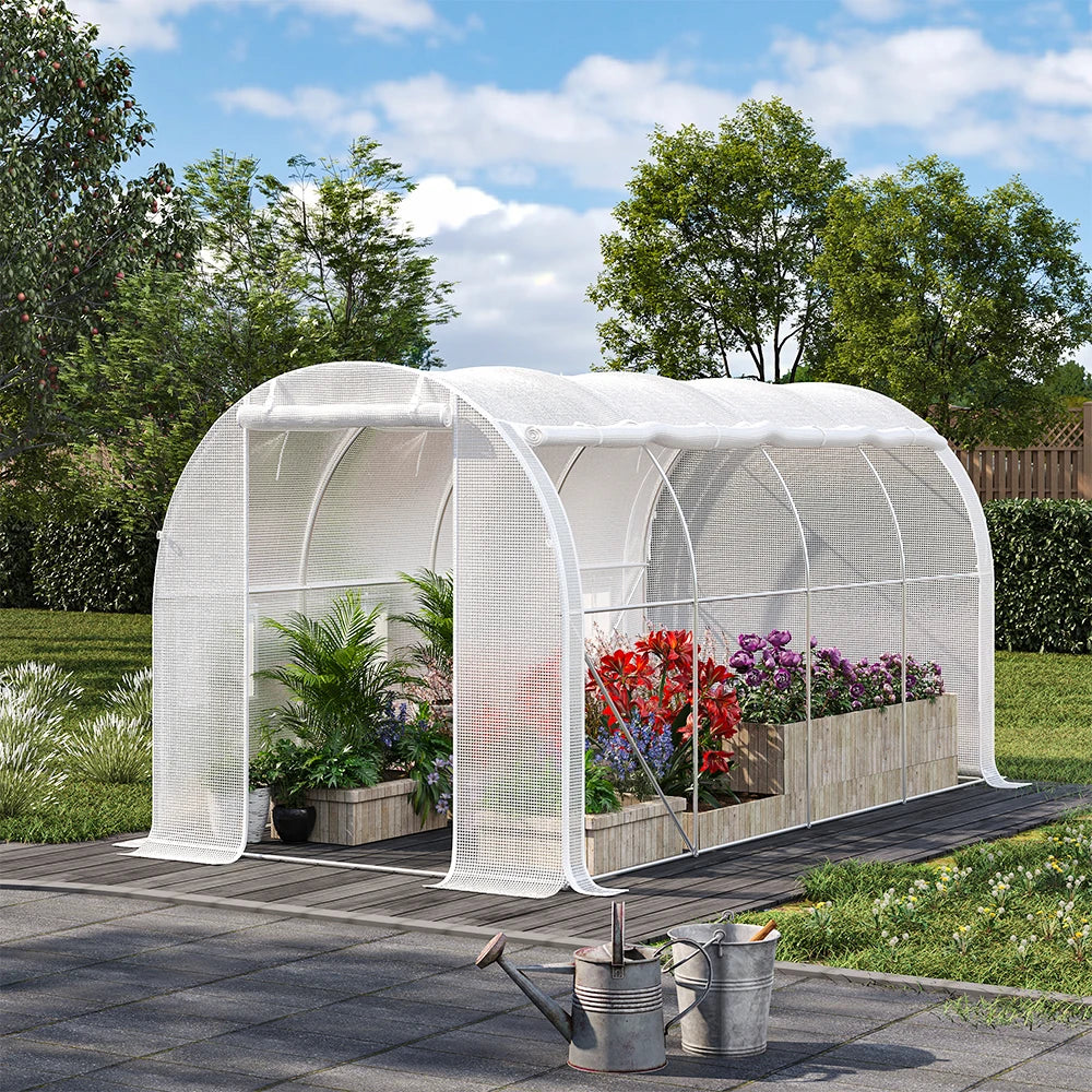 White 4M Outdoor Tunnel Greenhouse with Steel Frame