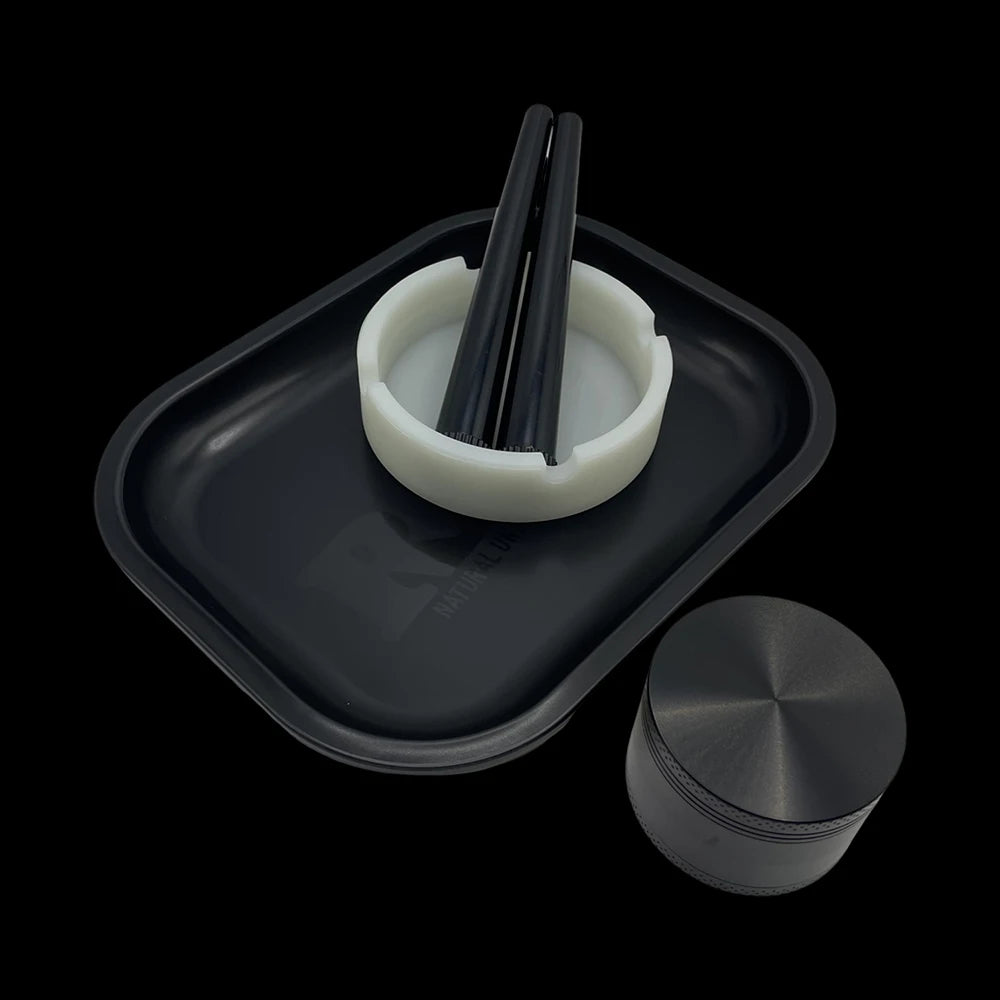 5Pcs/Set 50MM 4 Layer Zinc Alloy Grinder 18X14CM Metal Rolling Tray Tobacco Storage Tube Silicone Ashtray Cigarette Smoking Kit