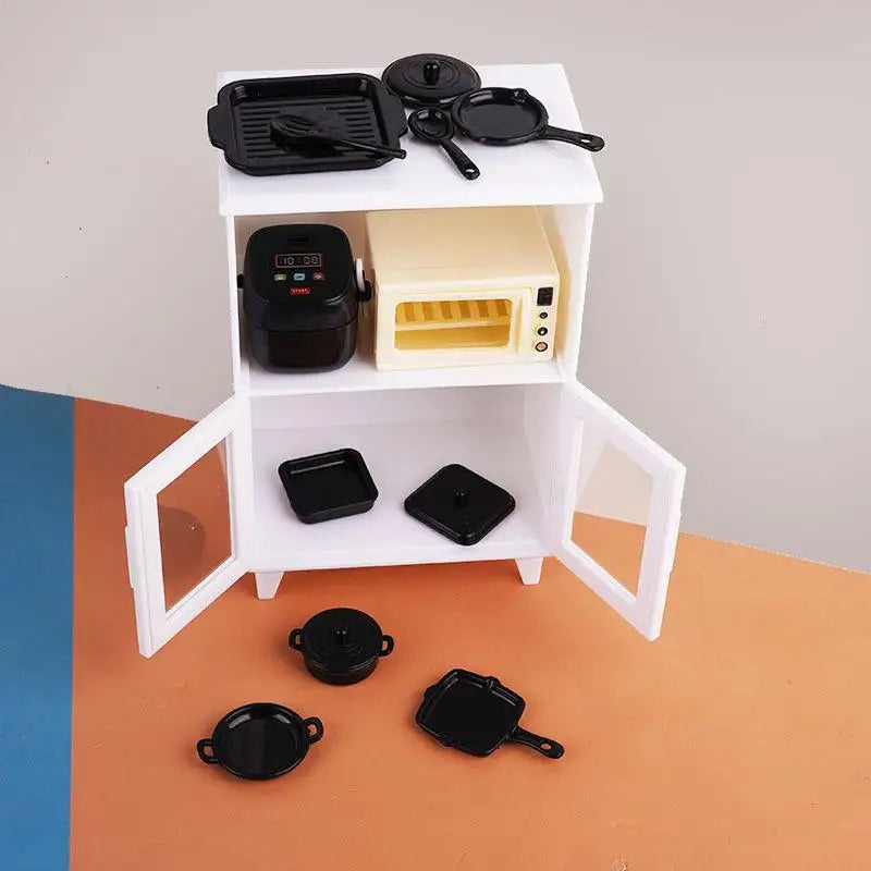 1 Set Toy Dollhouse Furniture Model Kitchen Play Kit Miniature Rice Cookers Cabinet 1:12 Mini Food Pretend Play Accessores