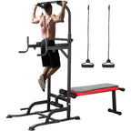 Power Tower with Bench, Pull Up Bar Stand, Dip Bar w/Folding Bench 4 Ropes Strength Training, Multi-Function - HOME