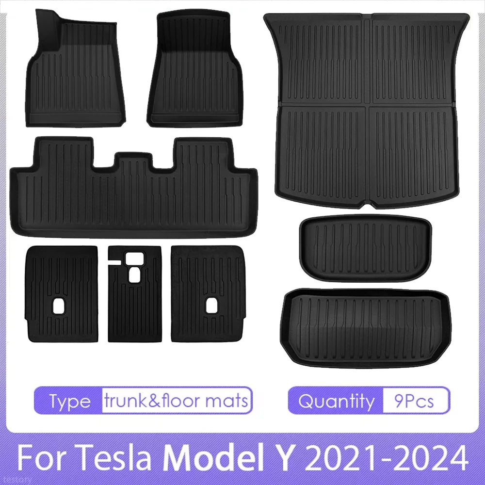 TPE for Tesla Model Y Floor Mats 2024 2023 2022 2021 All Weather Full Set Cargo Liners 3D TPE Odorless Floor Mat Trunk Frunk Mat