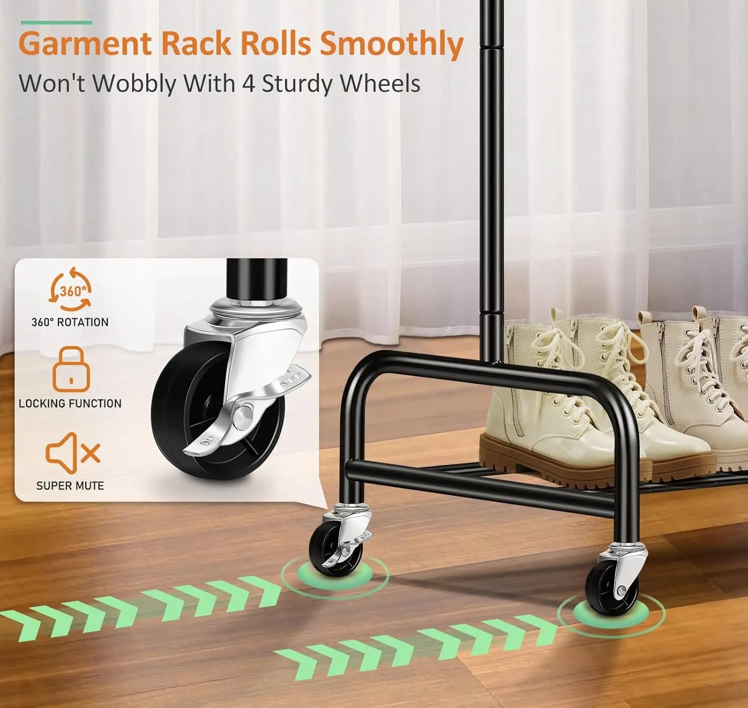 Heavy Duty Clothing Racks for Hanging Clothes Rack,43" Wide Rolling Garment Rack Metal Clothing Hanger Rack Wheels Wardrobe Rack