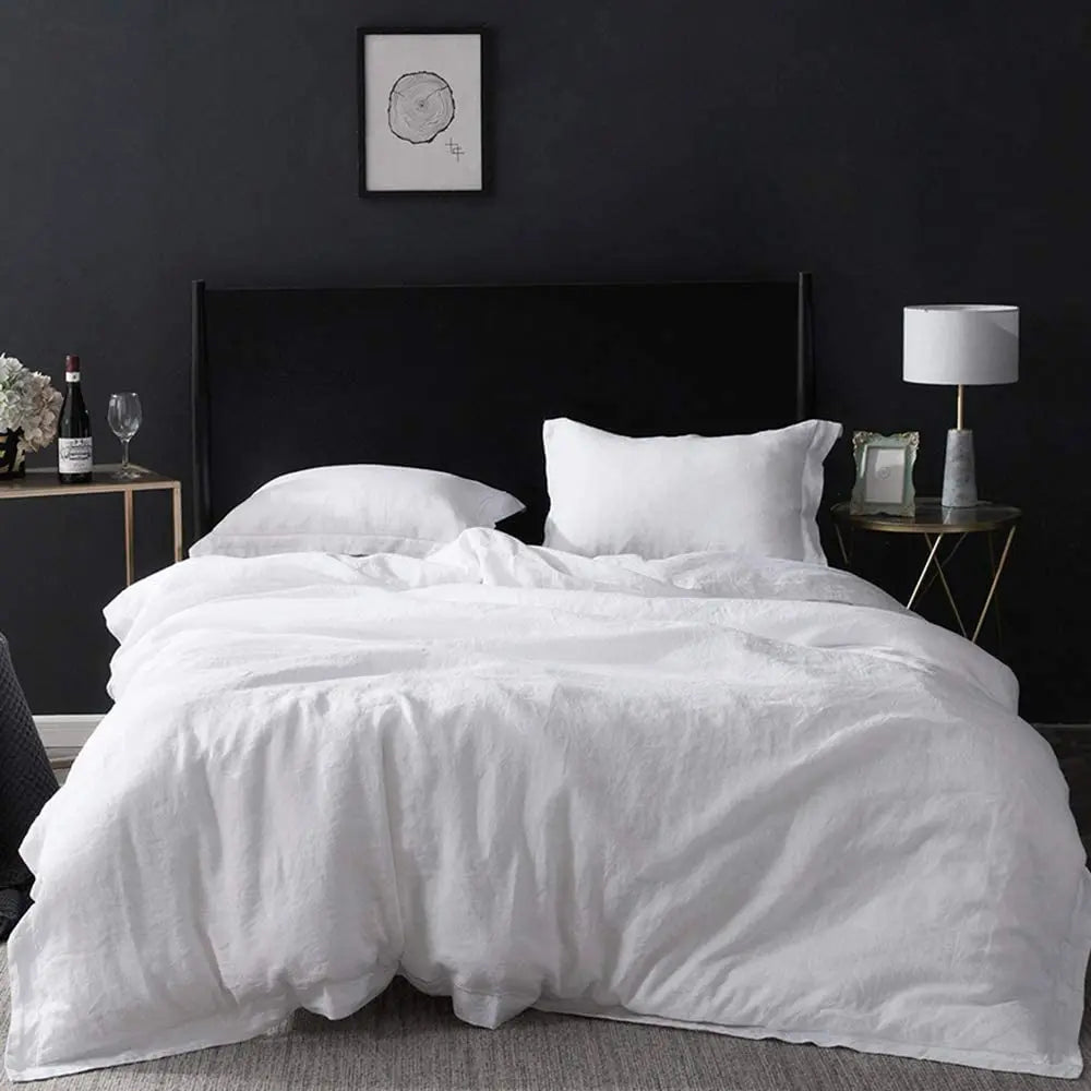 Simple&Opulence 100% Linen Bedding Set 3Pcs Washed Comforter Boho Breathable Queen King Size Duvet Cover Bed Sheet Pillow Shams