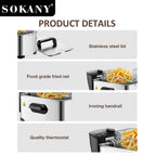 3.5L Household & Commercial Electric Fryer Frying, Fritters, Fried Chicken Slices Adjustable Temperature Easy To Clean