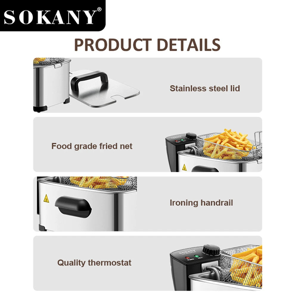 3.5L Household & Commercial Electric Fryer Frying, Fritters, Fried Chicken Slices Adjustable Temperature Easy To Clean