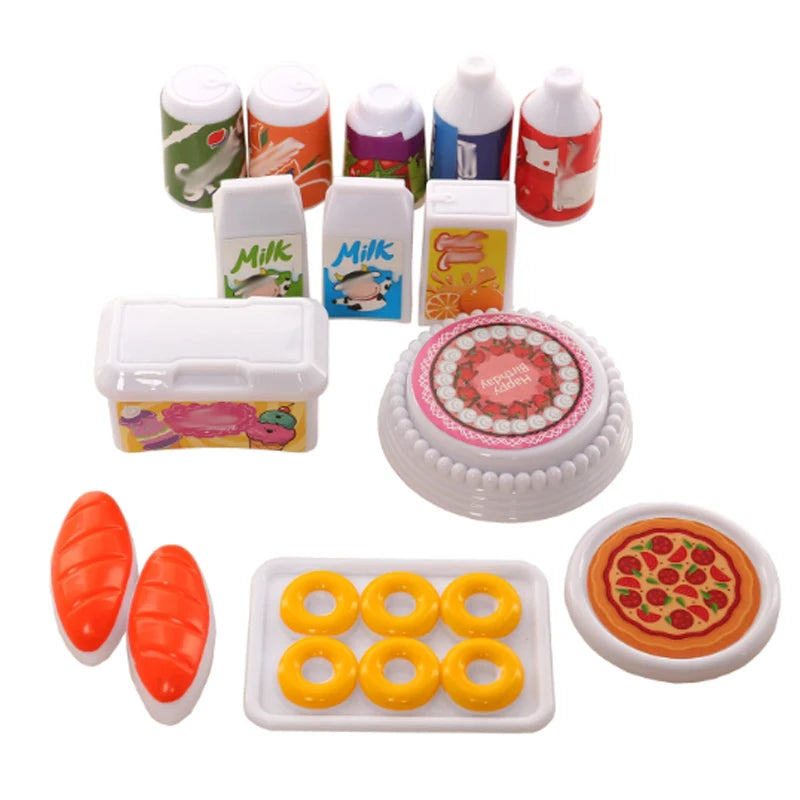 Dollhouse Mini Kitchen Food for Doll 43 Pcs Dinner Set Fork Knif Plate Pizza Soup Tableware Cute Kids Toys Doll Accessories