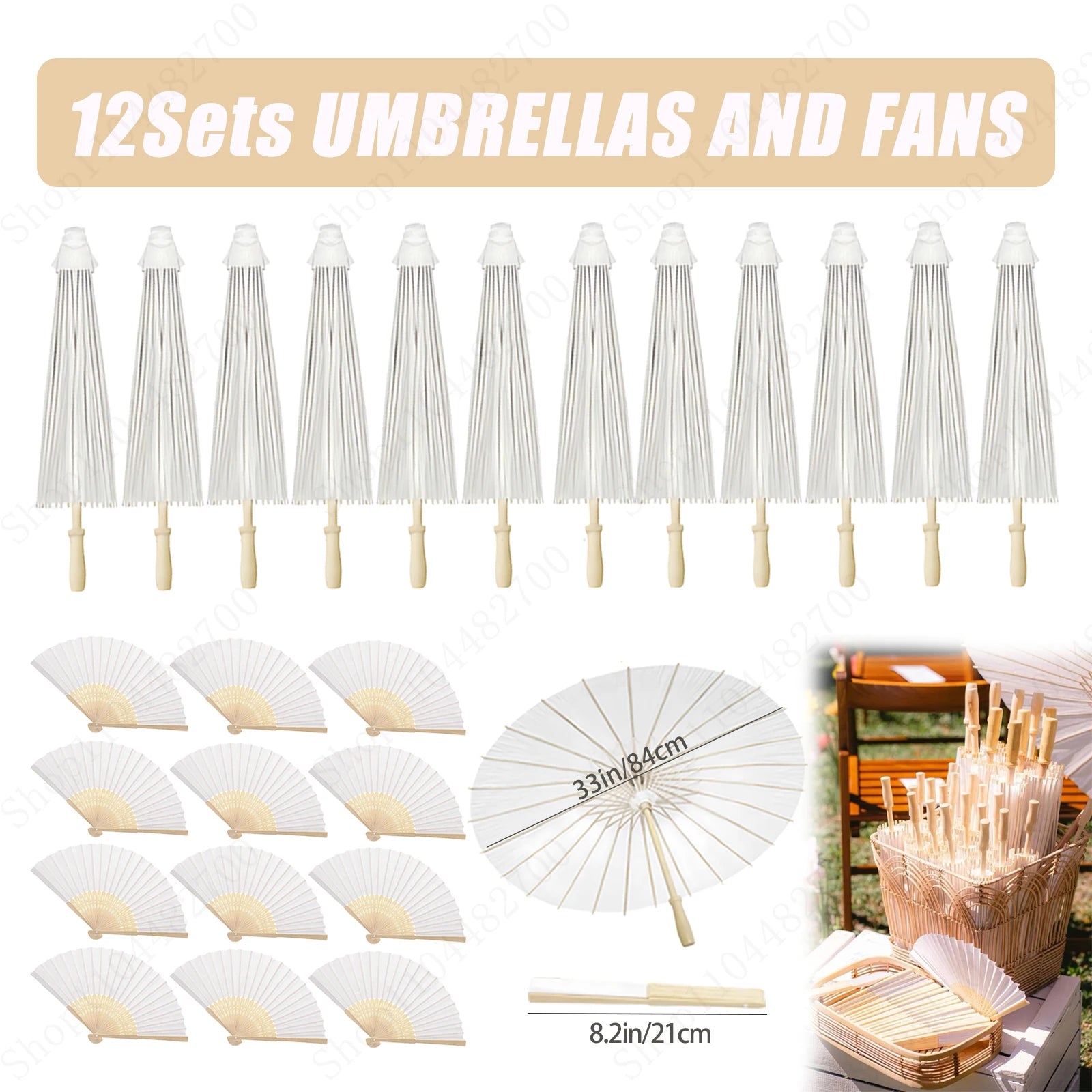 6-120Pcs 33inch Paper Umbrellas for Wedding Guest White Paper Parasol Umbrellas for Guests Wedding Photography Props with Fans