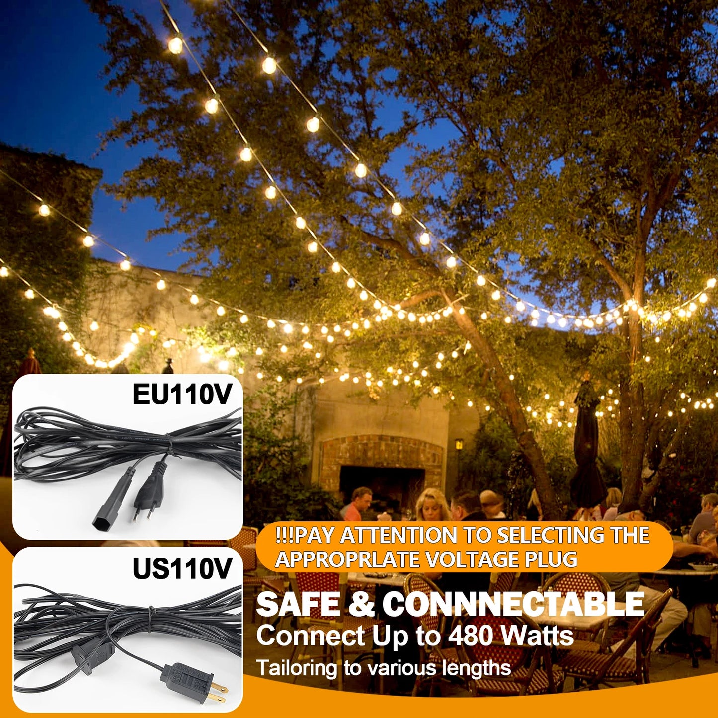 Vintage G40 Frosted Globe String Lights E12 220V EU Warm White 110V US Waterproof Retro Wedding Garden Light New Year's Garland