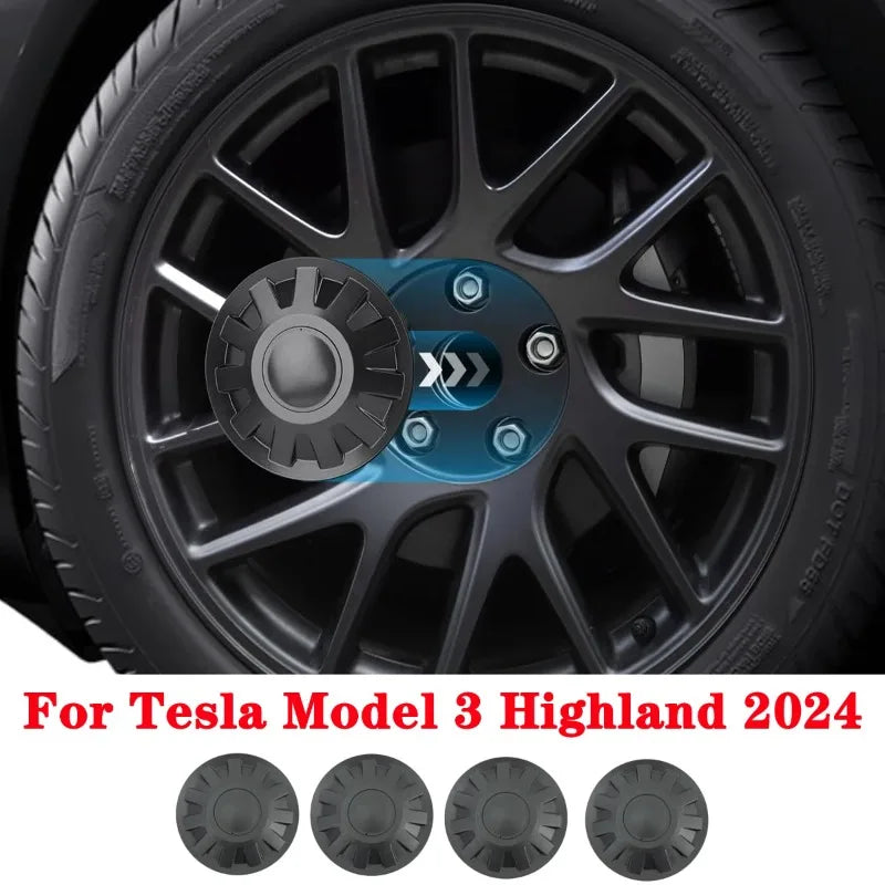 4PCS Wheel Hub Caps Center Cover for Tesla 2024 Model 3 Highland Wheel Cap Kit Center Cap Lug Nut Covers Modification Hubcaps