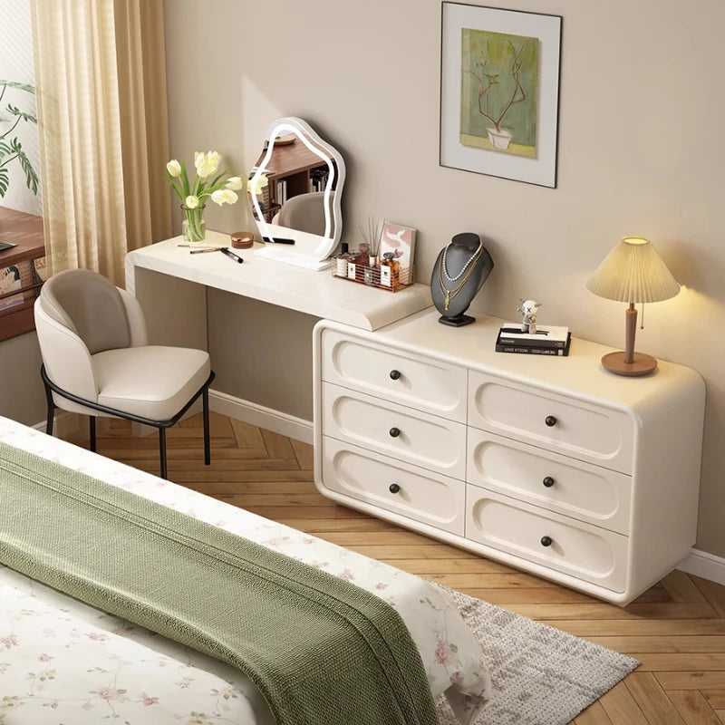 European Cream Dressing Table Storage Light Luxury Desgin Console Vanity Table Modern Drawers Penteadeira Postmodern Furniture
