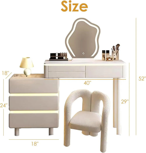 Vanity Desk Modern Vanity Table with Smart LED Mirror Minimalist Vanities Set Includes Expandable Side Cabinet with Wraparound L
