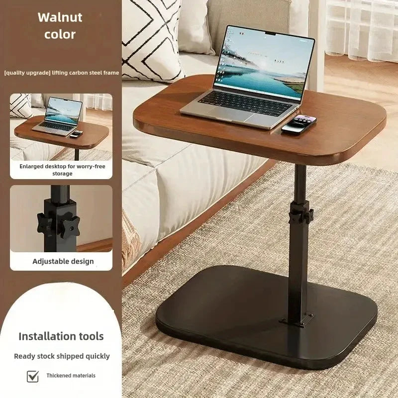 Luxury Adjustable Height Sofa Side Table Portable C-Shape Coffee Table with Cork Finish for RV Home Office Living Room Bedroom