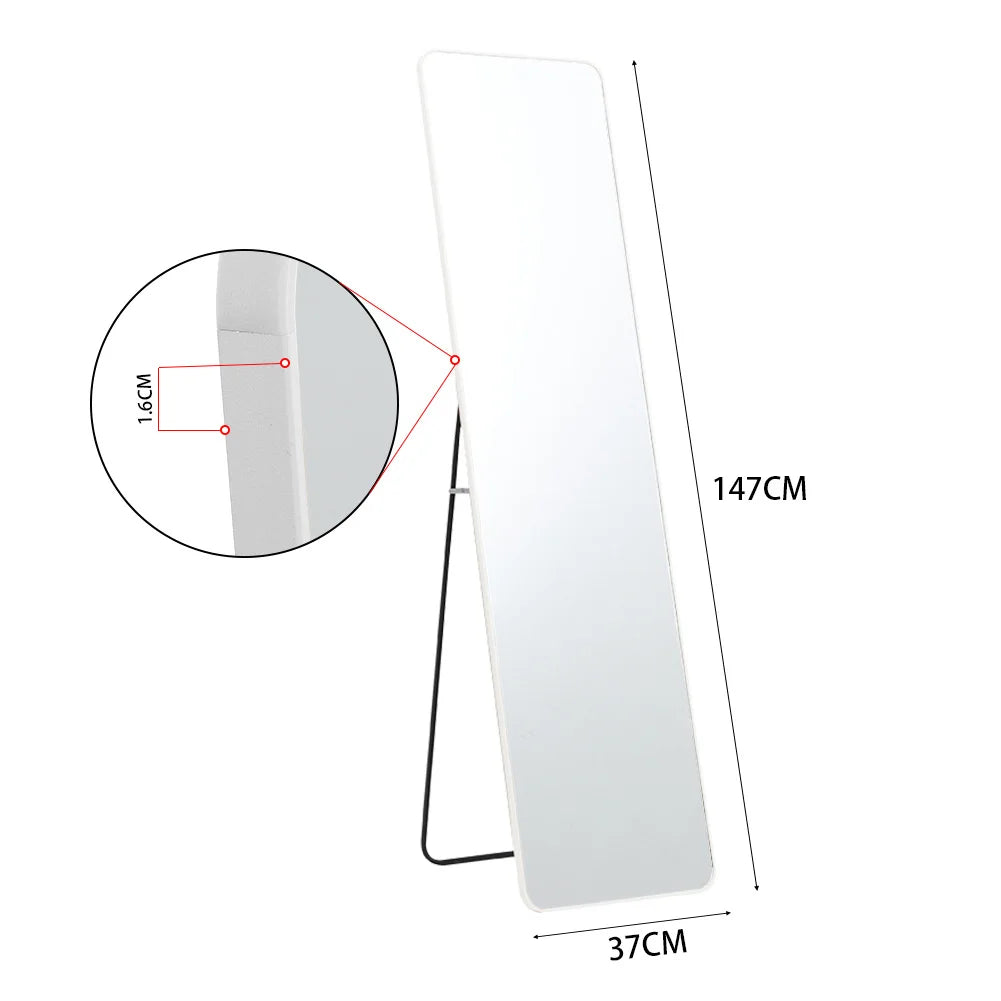 Silver White Modern Rectangular Metal Freestanding Mirrors for Bathroom, Bedroom, Living Room, Hallway Decoration