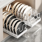 1PCS Kitchen Pots & Pans Organizer Under Cabinet Sliding Drawer Pot Lid Organizer Pull Out Cabinet Storage Tray with 8Dividers