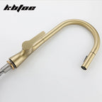 Brushed Gold Pull Out Kitchen Faucet Deck Mounted Stream Sprayer Hot and Cold Water Wash Sink Mixer Tap Brass 360 Rotation Crane