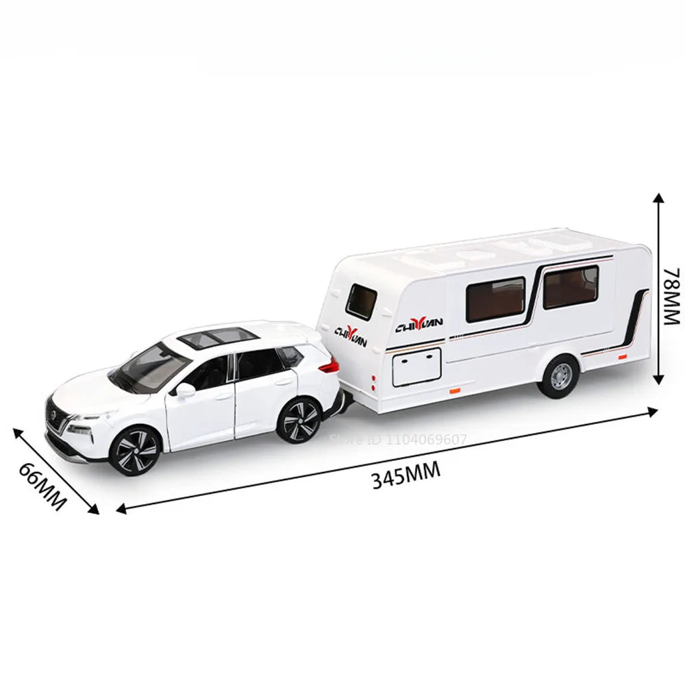 1:32 X-TRAIL Toy Model Cars Alloy Diecast Police Car Pull Back Doors Opened Sound Light Rubber Tires Camping RV Gifts for Boys