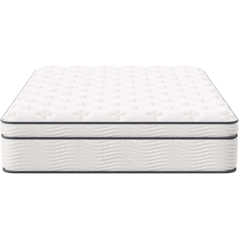 14” Innerspring and Memory Foam Queen Mattress With Individually Encased Coils, White