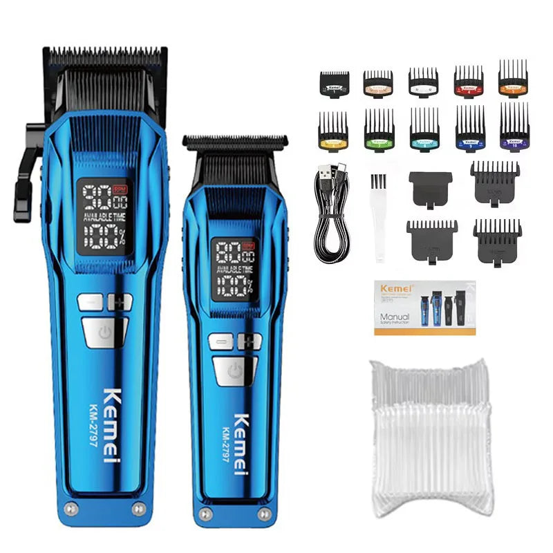 Kemei Trimmer KM-2797 Rechargeable Electric Hair Clippers Set LCD Shaver KM-1112 Dry And Wet Shaving Machine Cordless Kit