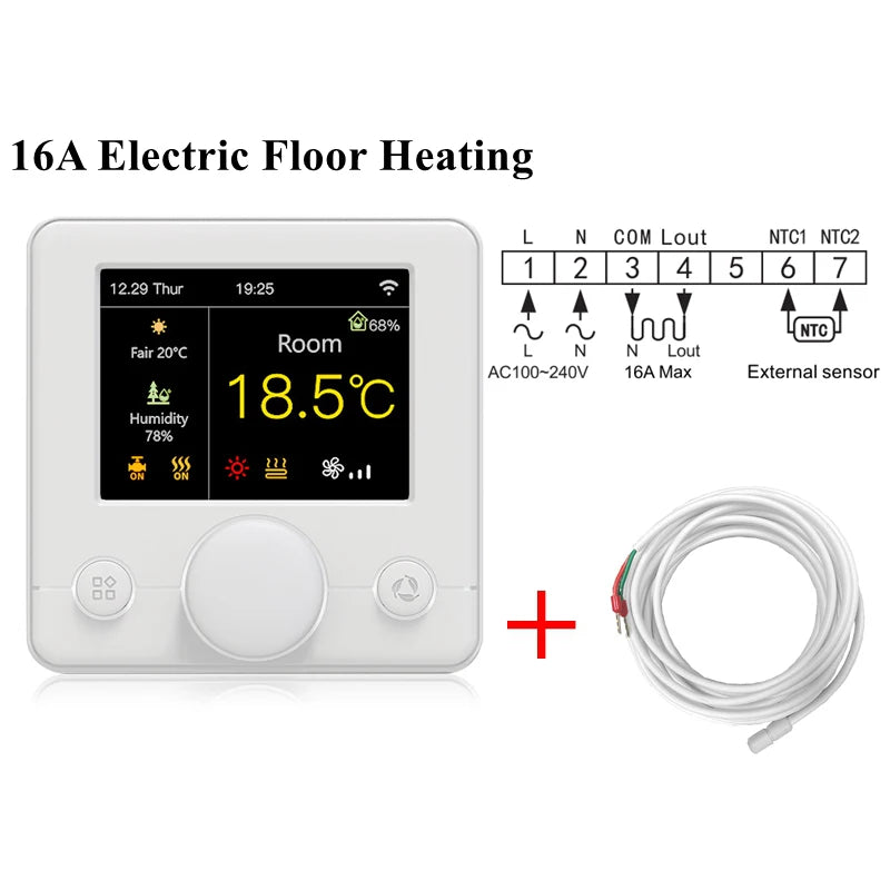 Smart Floor Heating Thermostat IPS Screen Tuya WiFi Home Temperature Digital Controller of Electric/Water Gas Boiler Alexa Alice