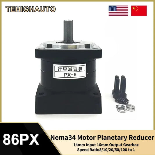 YUN DUAN Nema34 Planetary Gearbox Motor Reducer Step-down Gearbox 14mm Input Ratio 5:1/10:1/50:1/100:1 for 86 Stepper Motor