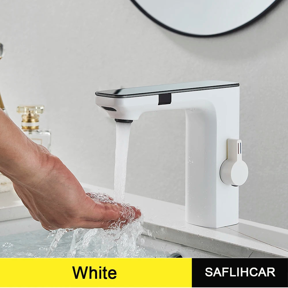 White Smart Dual Sensor Basin Faucet - Hot/Cold Deck Mount