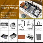 New Stainless Steel Waterfall Kitchen Sink Embossed Extra Large Single Slot Digital Display Dishwashing Sinks With Draining Rack