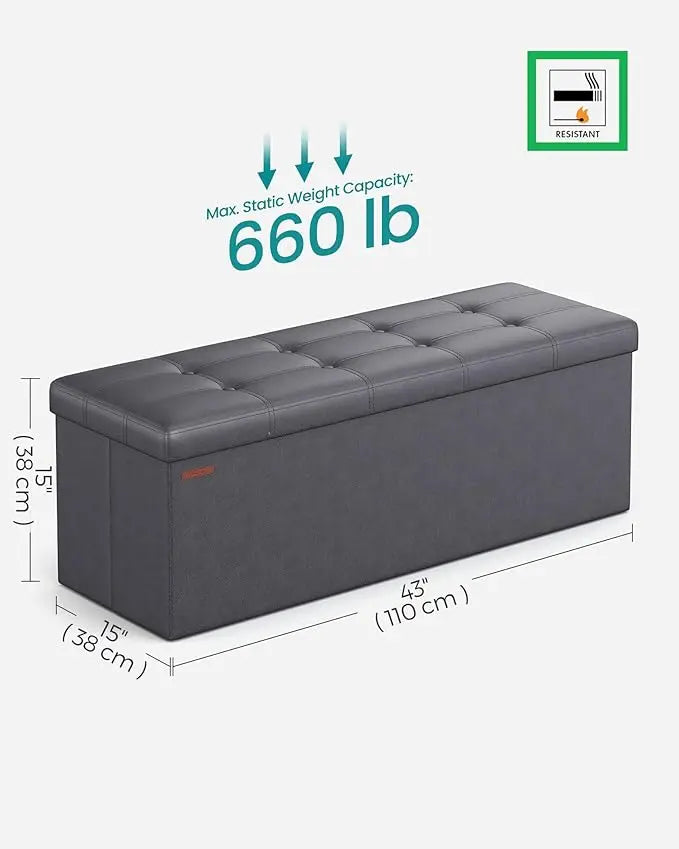 SONGMICS Storage Ottoman, Foldable Small Ottoman Foot Rest, Cube Ottoman with Storage, for Living Room, Bedroom, Entryway