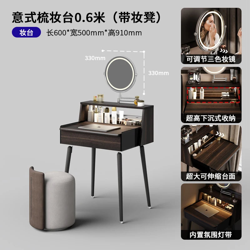 Black Luxury Vanity Table Modern Women Bedside Chair Dressing Table Cheap Cosmetics Mesa De Maquillaje Lounge Suite Furniture