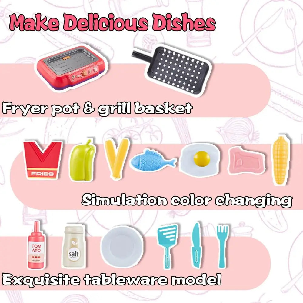 20Pcs DIY Kitchen Cooking Toy Set With Sound & Light Color Multi-Functional Induction Children‘s Play House Food Toys Gifts