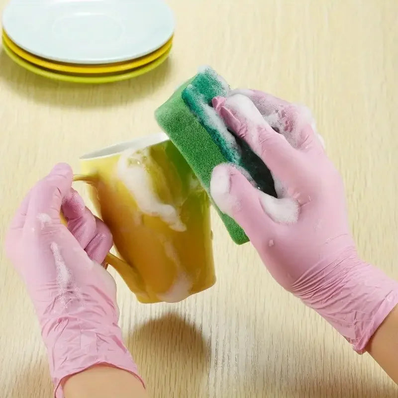 20/50/100PCS Pink Nitrile Gloves Disposable Powder Free Household Cleaning Gloves for Beauty Salon Tattoo Working Kitchen Gloves