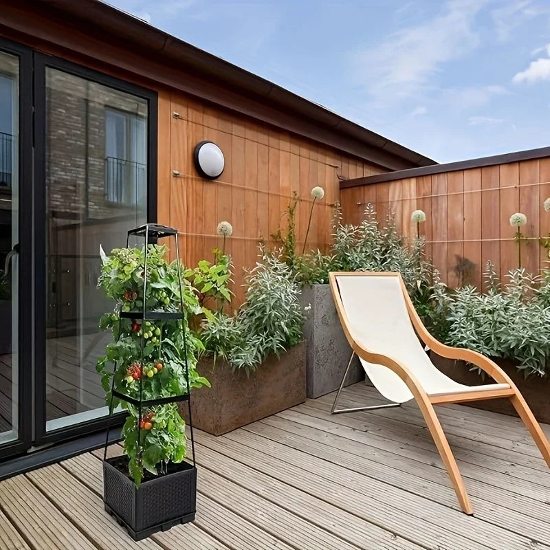 Tomato tower with self watering planting box and trellis - for climbing plants, indoor and outdoor garden support 1 set