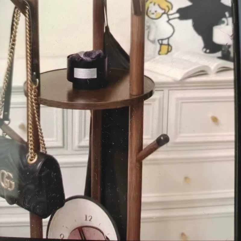 Rotating Wooden Coat Rack Durable Floor Standing Clothes Hanger Bedroom Clothes Rack Stand Space-Saving Storage Rack