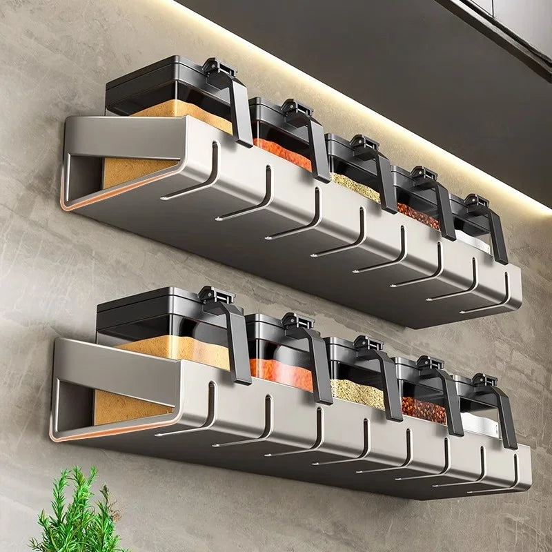 Wall Mounted Kitchen Condimenters Spice Rack Organizer Shelf Kitchen Storage Wall Shelf Organizers Hanging Hook Rack For Kitchen
