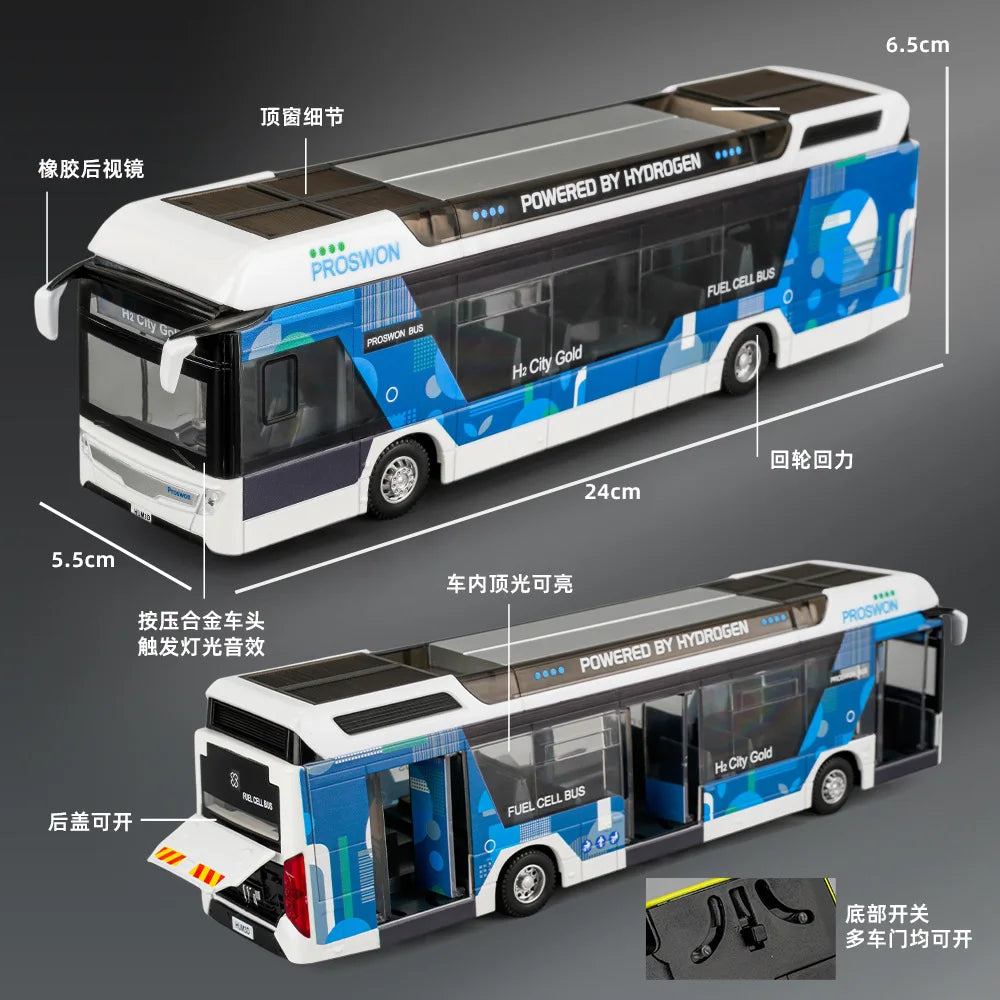 1: 32 alloy bus model new energy bus High fidelity sound and light car toy collection model high-end decoration children's toy