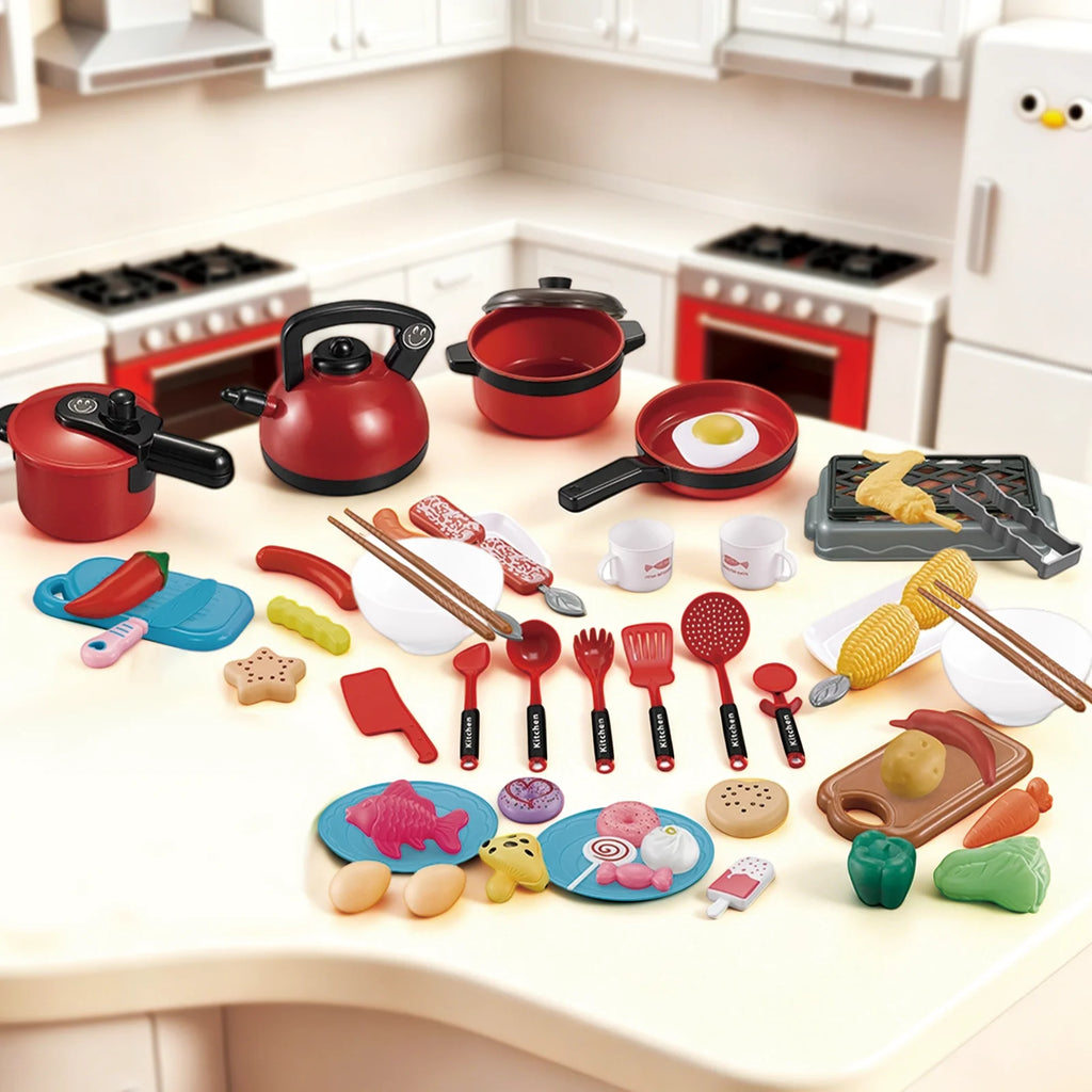 Mini Kids Kitchen Toys Set Pretend Play Cooking Pots Pans Utensils with Play Food Educational Gift for Toddler Boys Girls 3+
