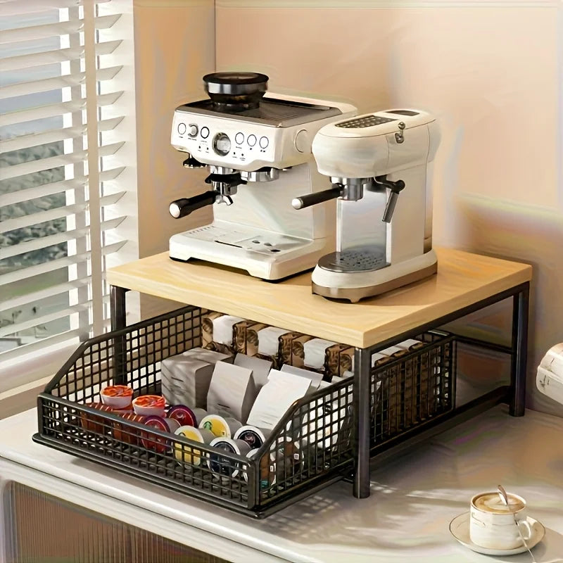 1 black/white kitchen microwave rack storage box drawer space saving countertop storage rack, suitable for appliances, tableware