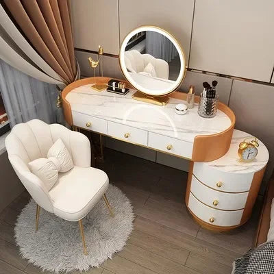Pink White Vanity Table Women Luxury Nail European Big Stool Study Dressing Table Organizer Mesa De Maquillaje Home Furniture