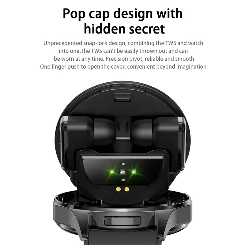 TWS 3-in-1 Smart Watch AMOLED 1.43" - Bluetooth Call, Built-in Earbuds, Fitness Tracker & Music Control