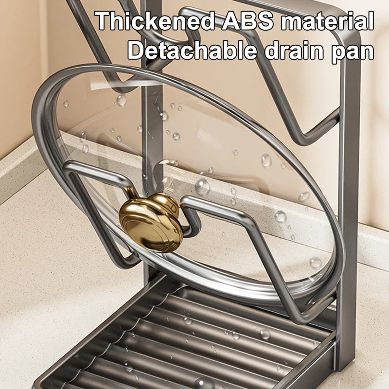 Kitchen Pot Lid Storage Rack, Multifunctional Stainless Steel Pot And Pan Organizer With Removable Drip Tray, Spatula Holder