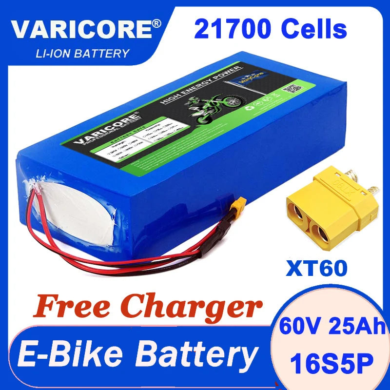 VariCore 36V/48V/60V 25Ah 21700 Lithium Battery Pack 1200w With PCB for 42V 54.6V 67.2V Electric vehicle Batteries + Charger